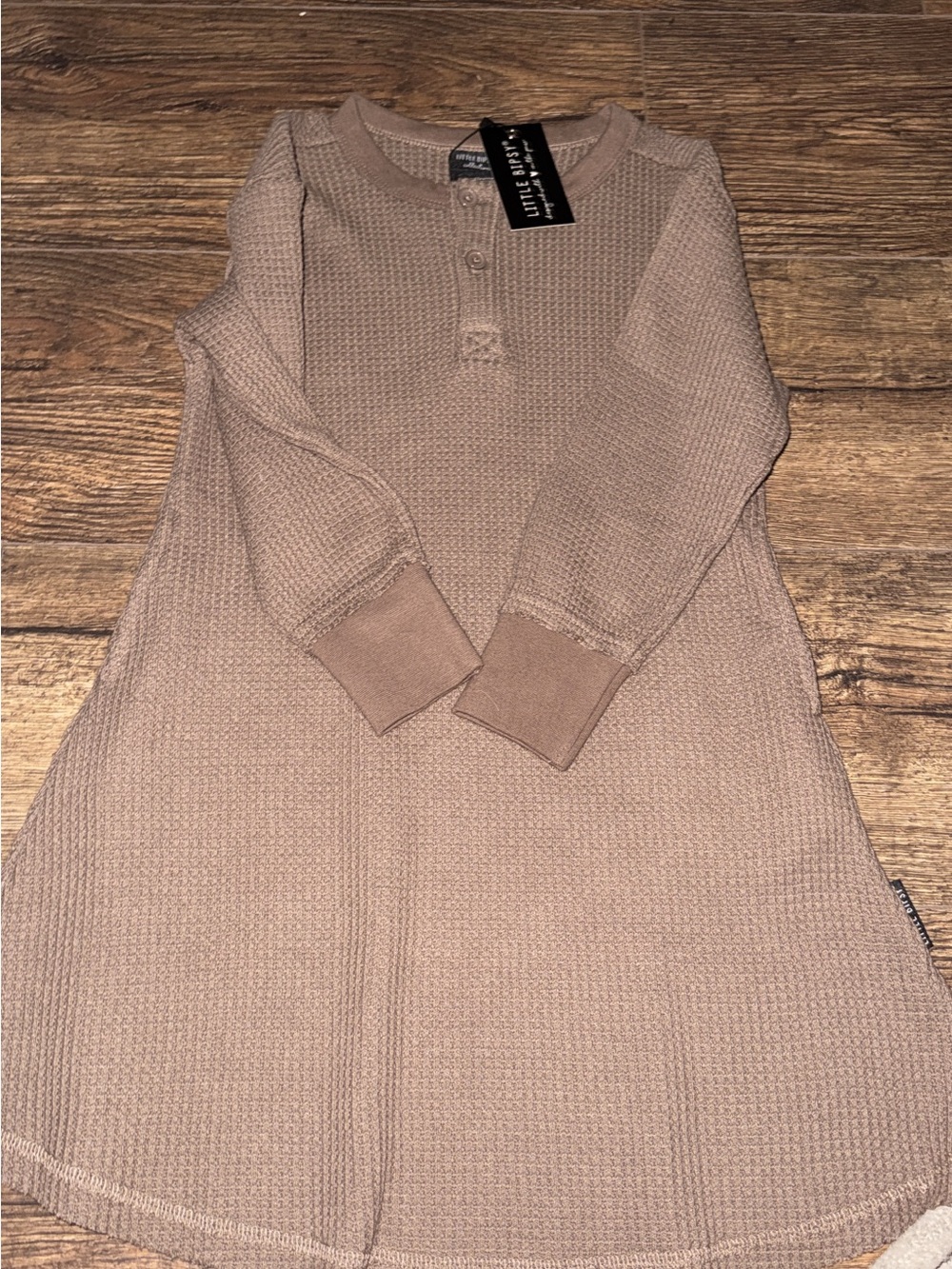 Little Bipsy Waffle Knit Dress in Warm Taupe